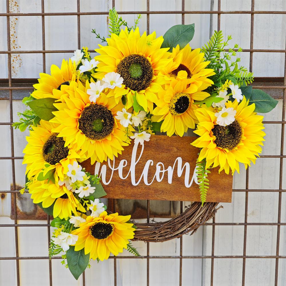 Sunflowers Wreath with Welcome for Front Door Christmas Wreath for Farmhouse Outdoor Garden Wedding Decorations