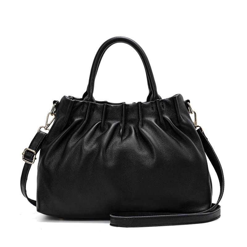 

Женская сумка из натуральной коровьей кожи высшего слоя – Черная мягкая кожа в стиле хобо с карманом на молнии и ручкой, идеально подходит для работы и повседневной носки чёрный