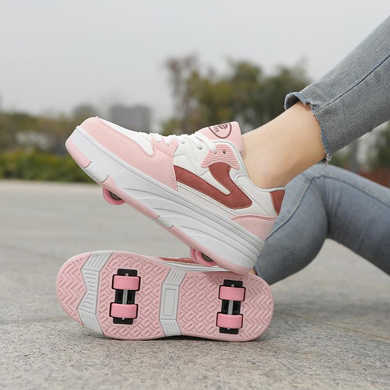 31-42 Chaussures de sport plates détachables à quatre roues pour enfants / femmes Patinage à roulettes d'extérieur Sports Filles Sports Patins à roulettes Chaussures