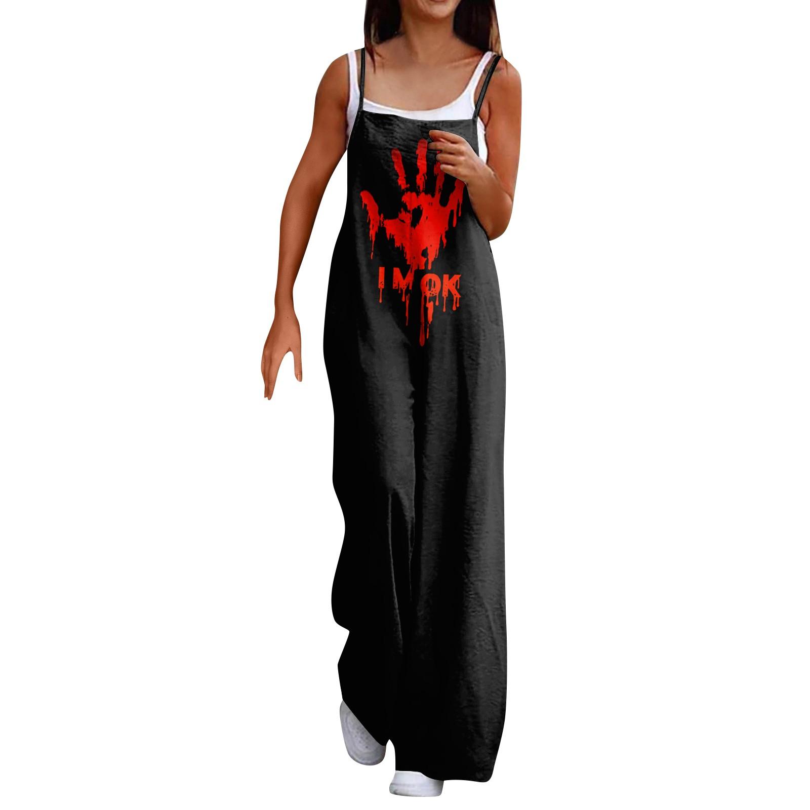 

Широкий комбинезон для женщин, повседневный свободный комбинезон без рукавов с принтом и пуговицами, длинные брюки, комбинезон с карманами XXL