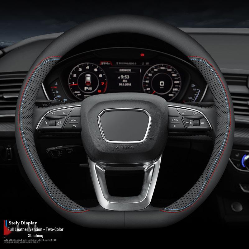 D-Shaped Genuine Leather Steering Wheel Cover: Non-Slip, Sweat-Absorbent, Ultra-Thin, Breathable, Universal Fit for All Seasons