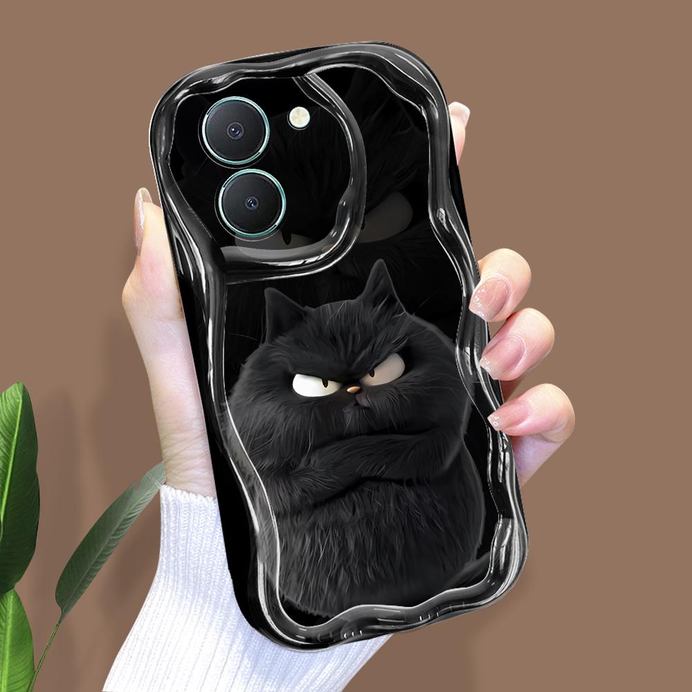 

Милый мультяшный узор, кремовая текстура, мягкий силиконовый чехол с волнистыми краями, чехол для телефона для Vivo Vivo T1X 4G чёрный