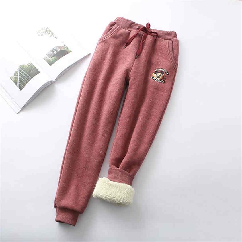Women's Winter Velvet Casual Pants Plus Size Thicken Sweatpants Bear Embroidery Trousers