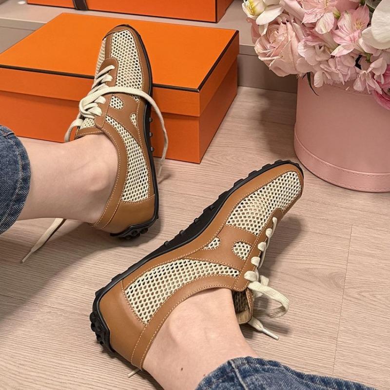 Sheepskin retro hollow casual sports shoes summer woven non-slip mesh breathable flat bottom women