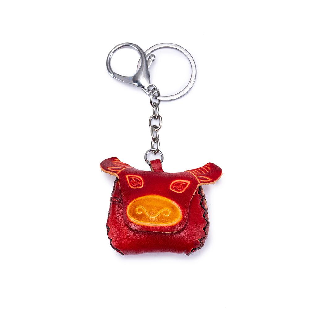 New First-layer Cowhide Mini Animal Keychain Handmade Creative Bag Pendant Car Keychain Universal