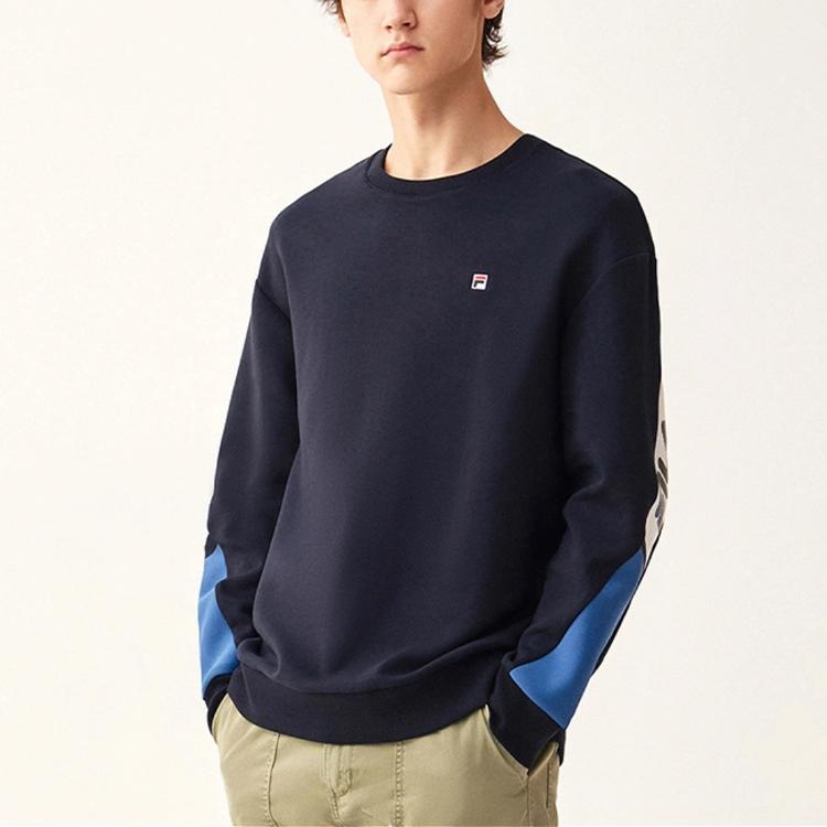 Fila Logo Print Color Block Sports Crewneck Retro American Sweatshirt Men Sweatshirt Legendary-Blue F51M148235FNV