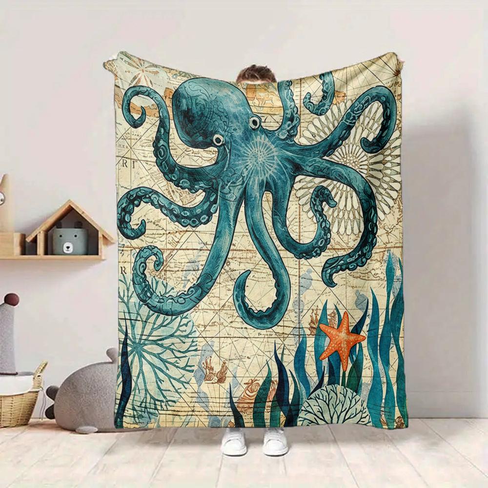1Pc Oceanic Octopus Majesty Blanket Soft And Comfortable Casual Warm Camping Travel Christmas Halloween Xmas Gift M928236