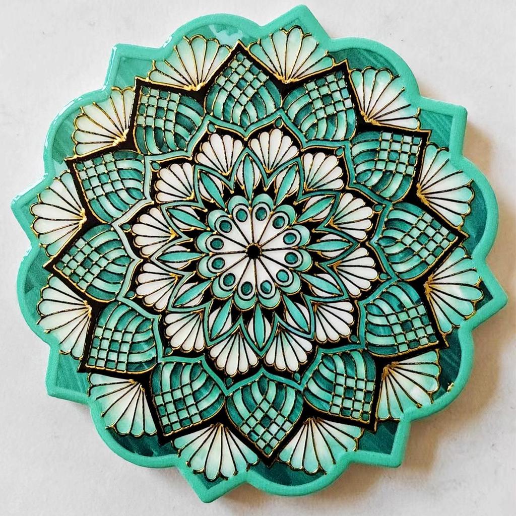 Keramische onderzetter met mandala-bloemmotief - Warmte-isolerende en antislip decoratieve mat voor koffie- en eettafels