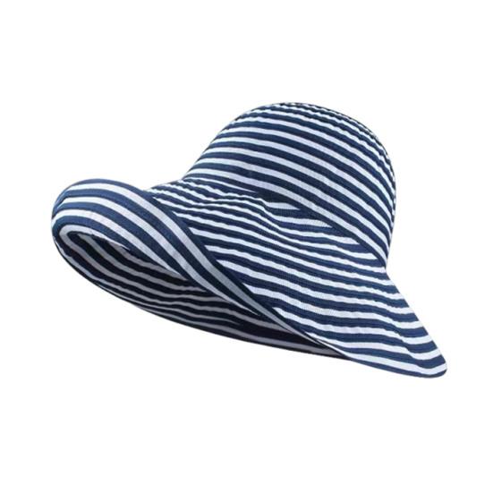 Women Sun Hat Striped Print Wide Brim UV Protection Hat Lightweight Breathable Summer Beach Basin Hat Versatile Accessory