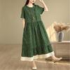 New In Summer Dresses Plus Size Women Casual Vintage Floral Long Dress Short Sleeve Loose Cotton Linen
