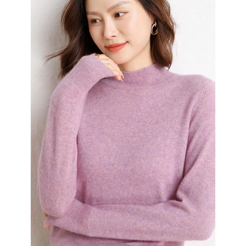 Cashmere Autumn/Winter Half-High Neck Women's Classic Loose Pullover Sweater