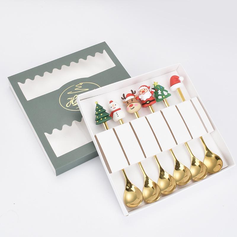 Cartoon Christmas Tree Stainless Steel Dessert Cutlery Set: Cute Fruit Fork & Spoon Gift