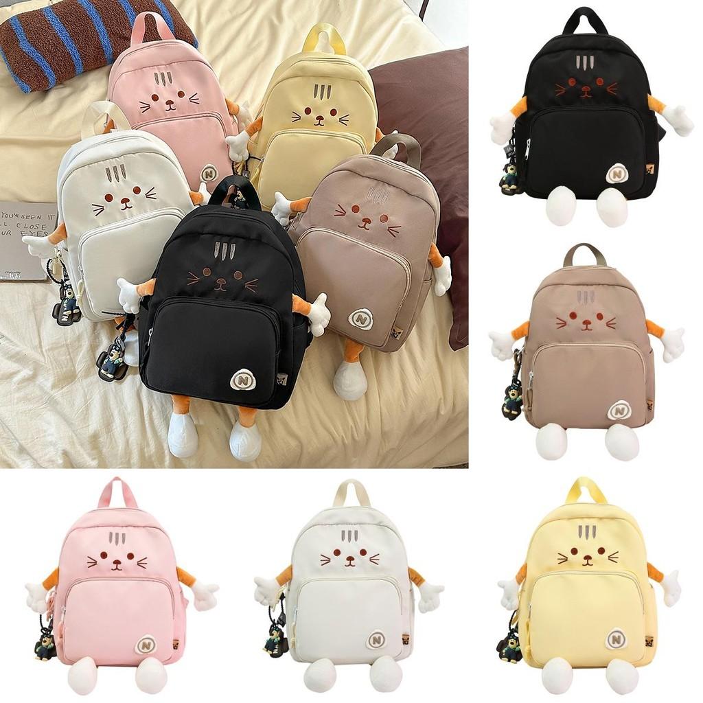 Little Cat Cartoon Backpack With Breathable Nylon Material For School And Casual Use