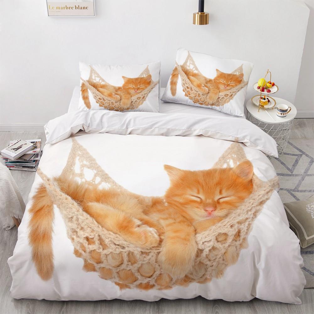 3D Cat King Queen Duvet Cover Lovely Grey White Kitty Bedding Set For Kids Teens Adults Scottish Fold Soft 2/3pcs Quilt Cover