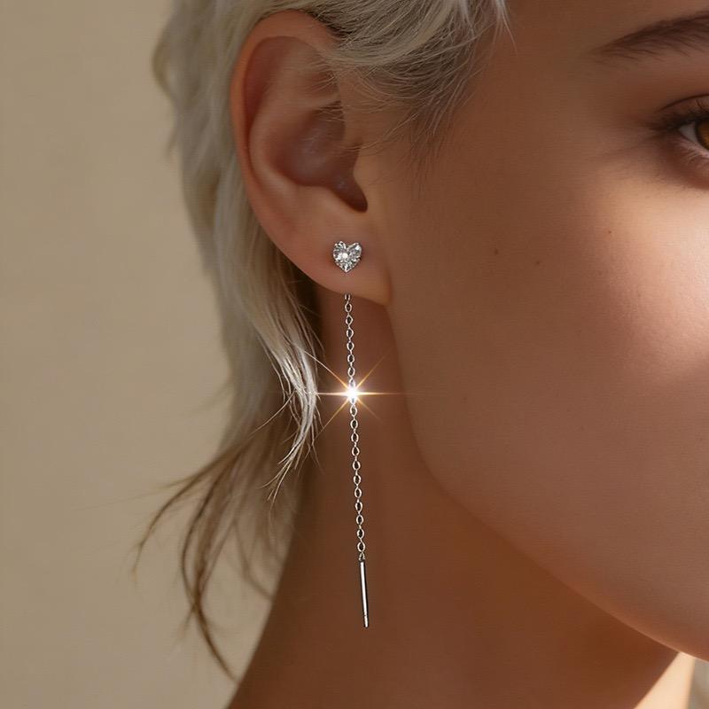

925 Sterling Silver Earrings For Women Trendy Geometric Zircon Long Chain Earring Jewelry Prevent Allergy Party Gift Accessories