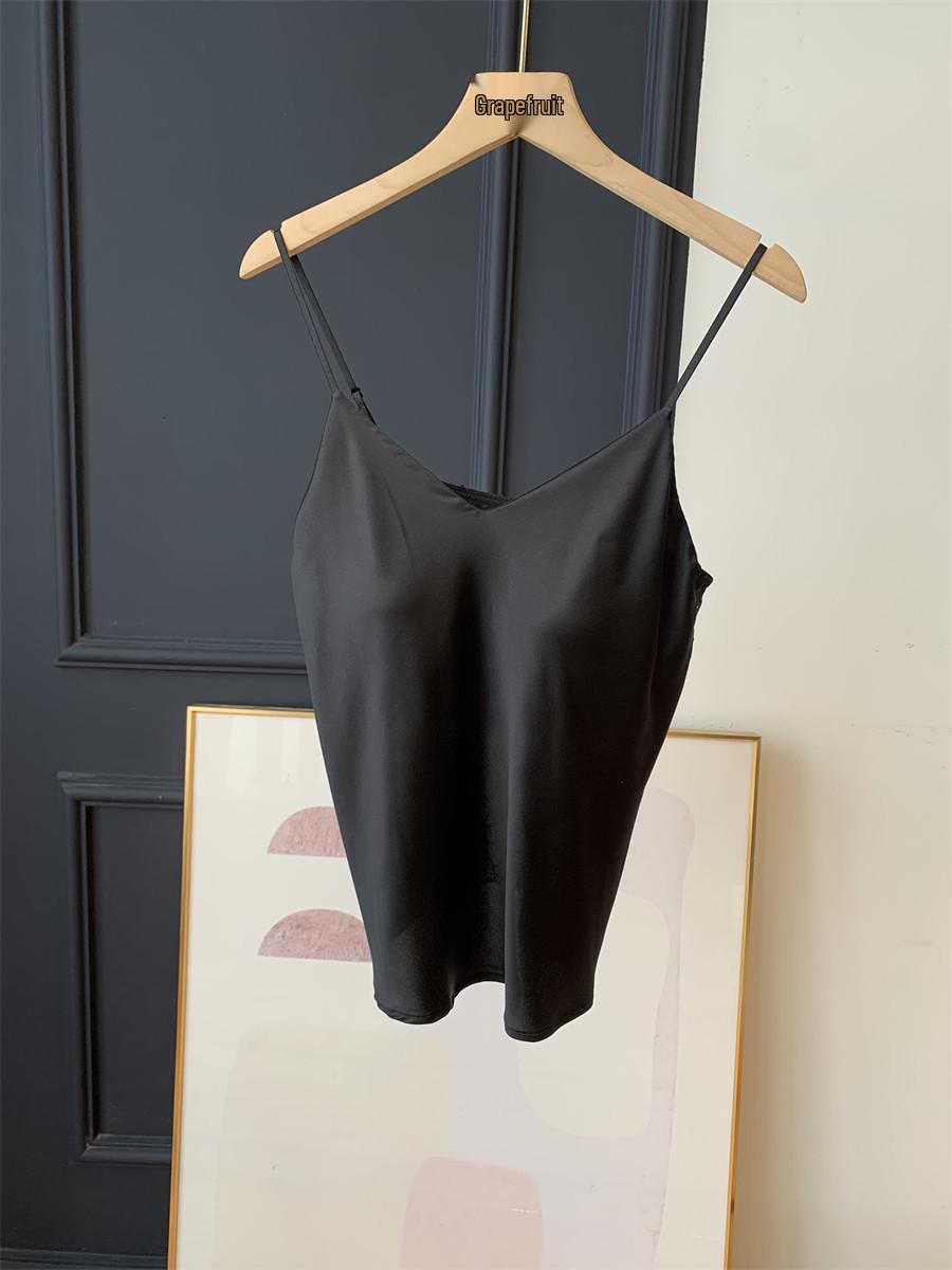 

Silk Bra-Camisole Combo: 19 Momme Cool, Skin-Friendly, Thin Straps, Beautiful Back - H022705 L чорний