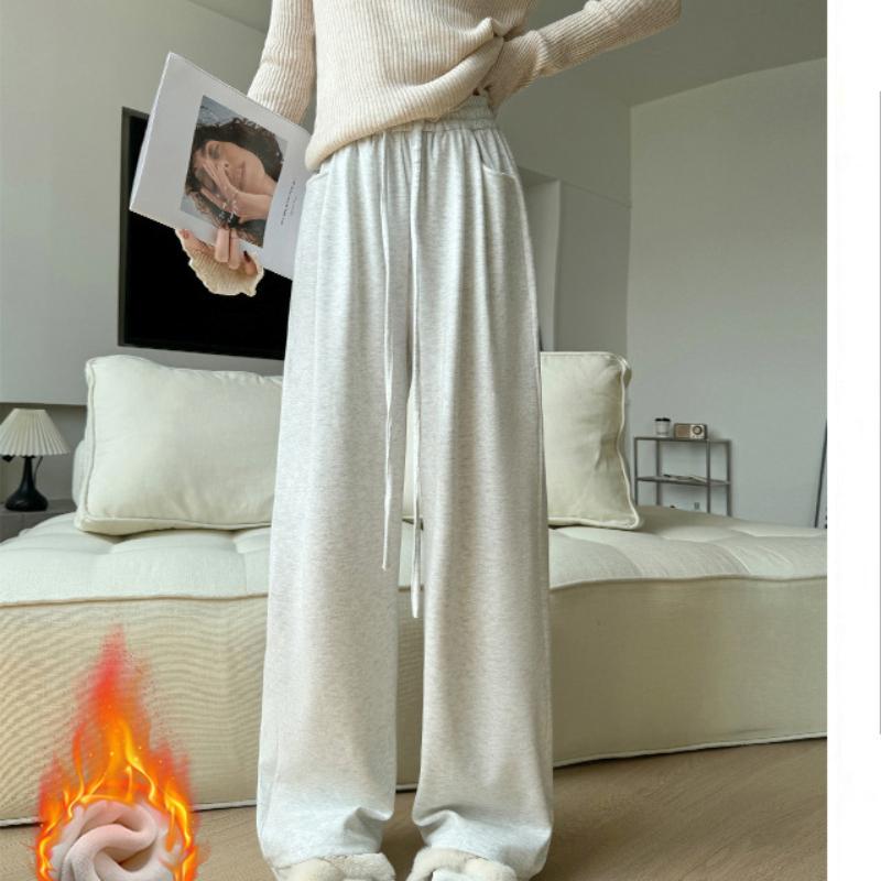 Curved Pocket Glutinous Rice Pants for Women's New Autumn and Winter Slim and Lazy Straight Pants Casual Plus Velvet Wide-leg Pants