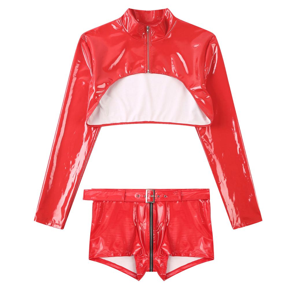 Men Rave Nightclub Outfit Moto&Biker Costume Steampunk Style Nightclub Disco Party Costume Latex Suit Pole Dance Wear