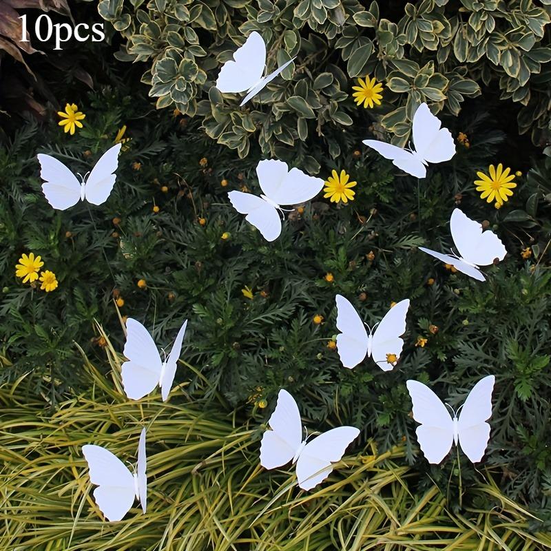 

10pcs White 3D Butterfly Decorative Garden Stakes PVC Yard Lawn Outdoor Decor Wedding Party Embellishments Butterfly Decorations