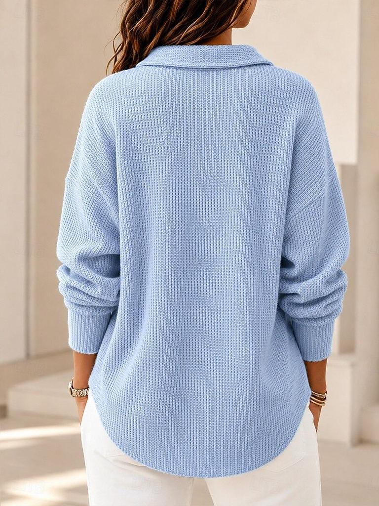 2026 Europa & Amerika Damen Waffelstrick Langarm Poloshirt - Herbstkollektion