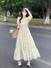 Elegant Summer 2025 French Square Neck Floral Dress for Women