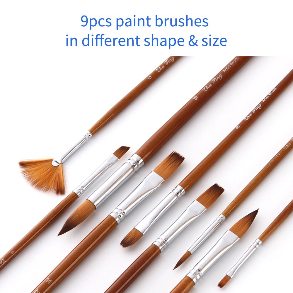 9pcs Professional Paint Brushes Set Multipurpose Paintbrush Nylon Hair Wooden Handle for Acrylic