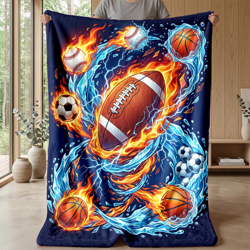 Sports In Flames and Water 3 Theme Blanket Lightweight Warm Flannel Blanket Decorative Throw Blanket for Home Decoration