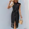 Summer Solid Color Elegant Lace Lapel Minimalist Style European American Dress Crossborder Hot Sale