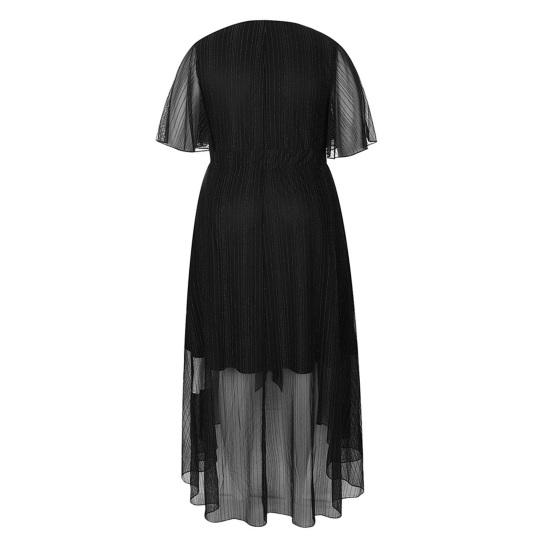 Plus Size Women Dress V-Neck Short Sleeve Elastic High Waist Flowy Hem