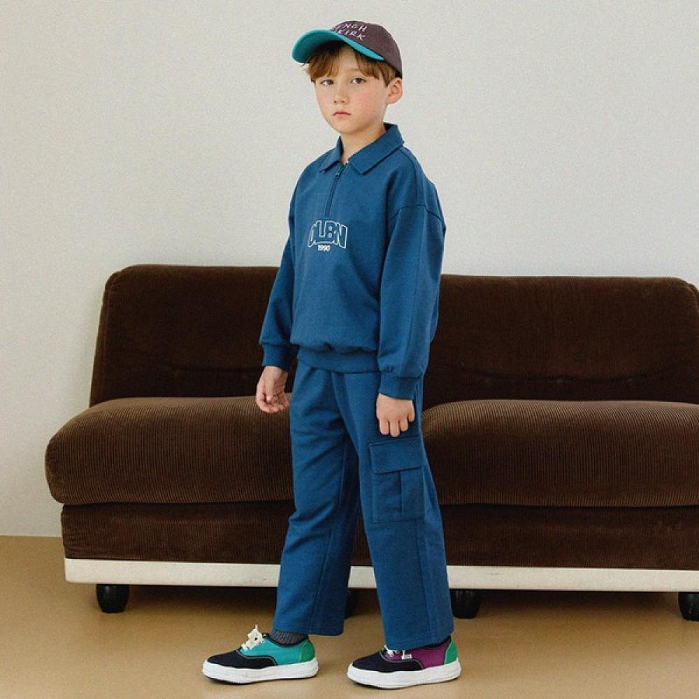  Olivan  Out Pocket Collar Top And Bottom  Blue 