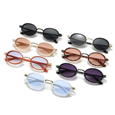 Punk Shades Oval Sunglasses for Women Men 90s Style Glasses Hip-Hop Metal Frame Small Frame Sun Glasses UV400 Protection Glasses