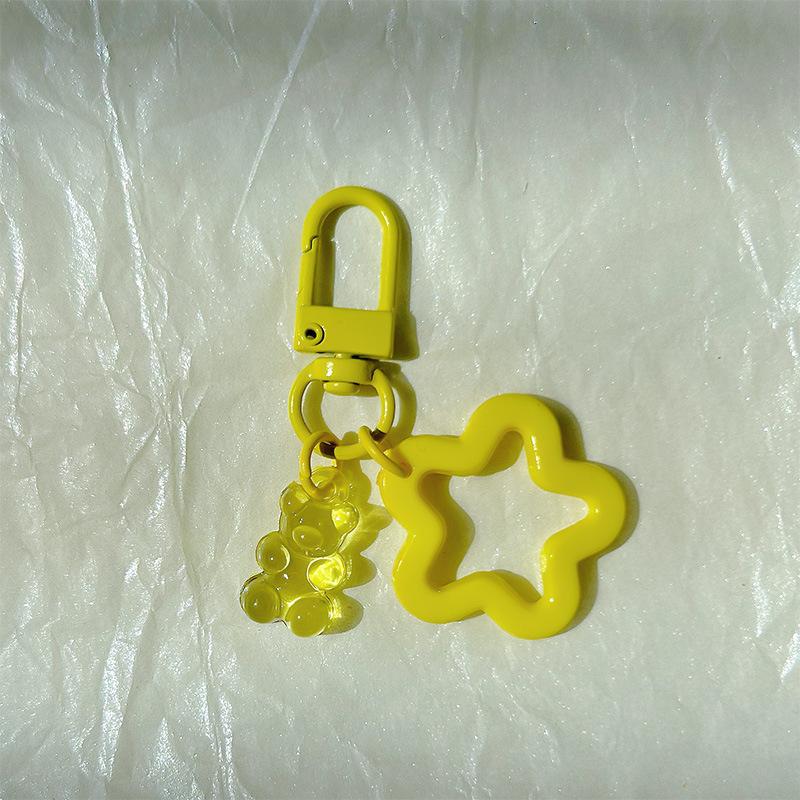 10pcs Metal Keyrings Buckle With Stars Bear Pendant Colored Keychain For Diy Jewelry Making Key Ring Accessories Wholesale