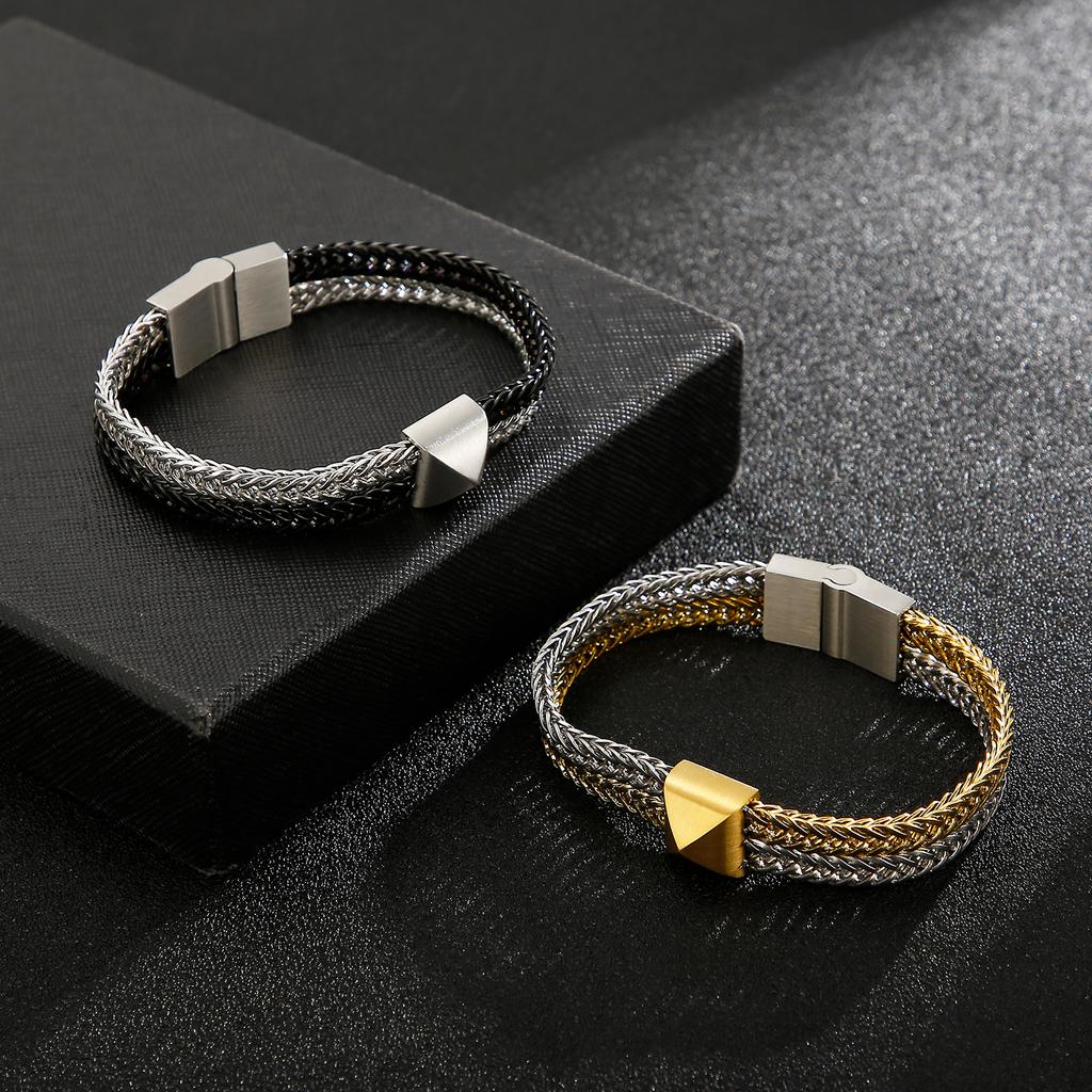6mm Two-Color Stitching Chain Men's 316L Stainless Steel Trendy Bracelet Jewelry