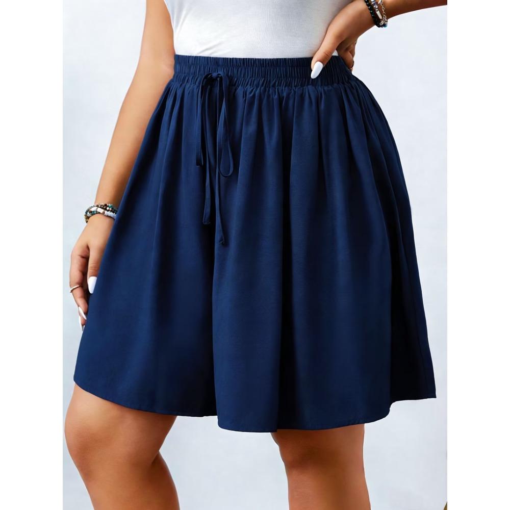 Pantaloncini Casual Estivi da Donna Taglie Forti con Coulisse in Vita Elastica, Pantaloni-Gonna Larghi da Spiaggia
