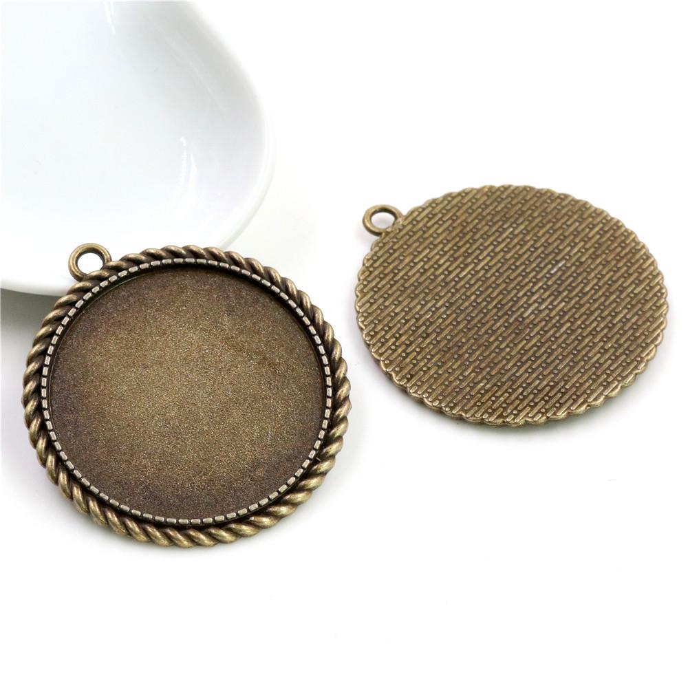 5pcs 35mm Inner Size Bronze Antique Silver Plated Cabochon Blank Base Setting Charms Pendant DIY Jewelry Findings