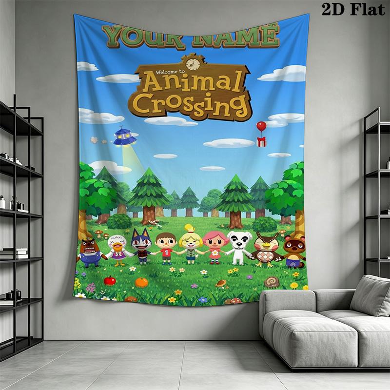Name Custom Animal Crossing Wall Tapestry Aesthetic Wall Hanging Printed Fabric Blanket Decorative Tapestries for Bedroom Living Room Home Decor