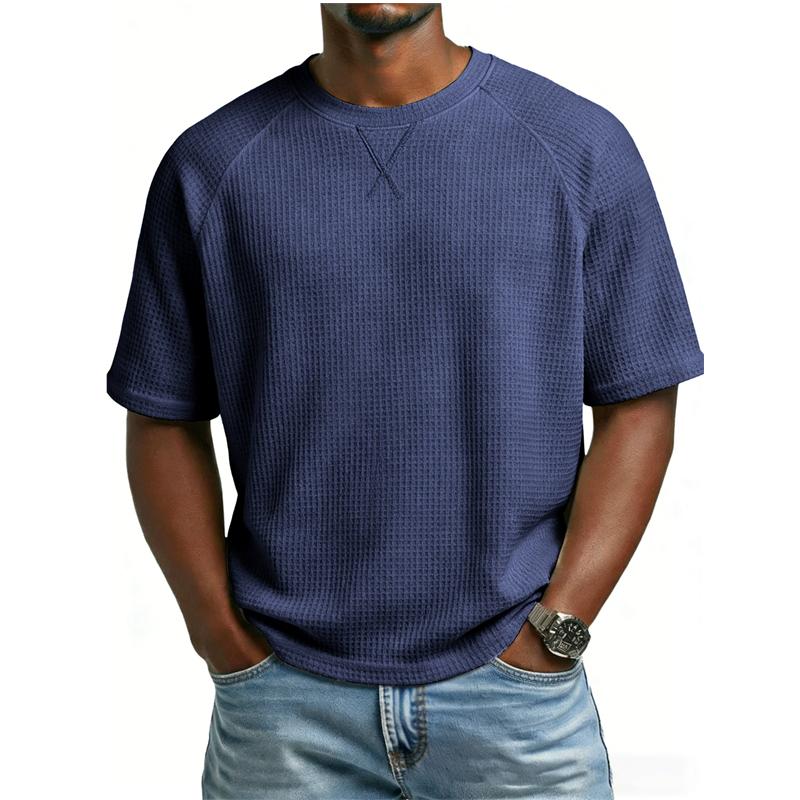 Herren Casual T-Shirt Waffelstrick Lockerer Schnitt T-Shirts für Mann Einfarbige Kurzarm-T-Shirts Übergroßer Schnitt Strukturierter Stoff Rundhalsausschnitt