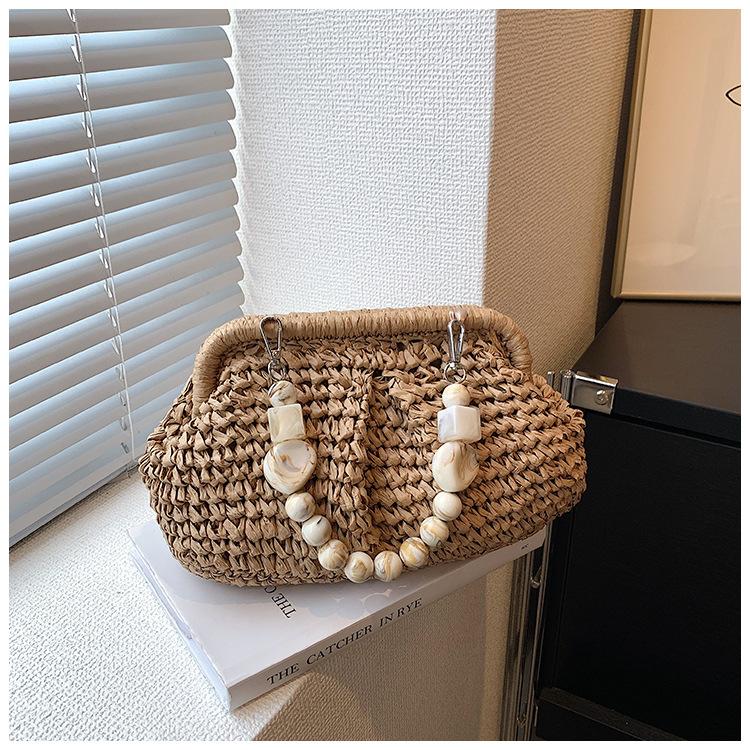 2025 Summer New Straw Weaving Crossbody Bag Fashionable and Casual Shell Bag Women's Shoulder Bag with Excellent Texture
