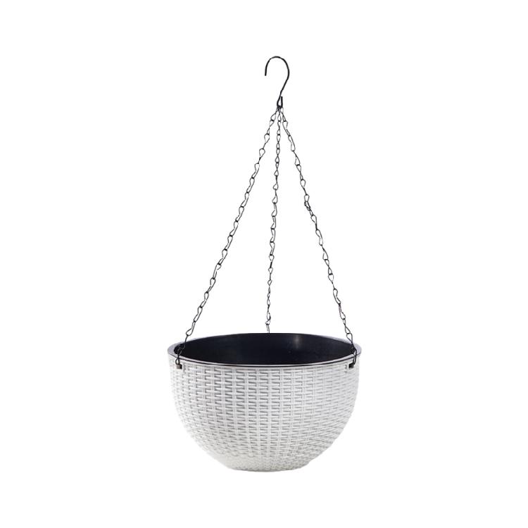Modern Hängande Potta i Harts Dekorativ Blomkorg Rottingdesign Kruka för Vertikal Trädgårdsanordning Heminredning