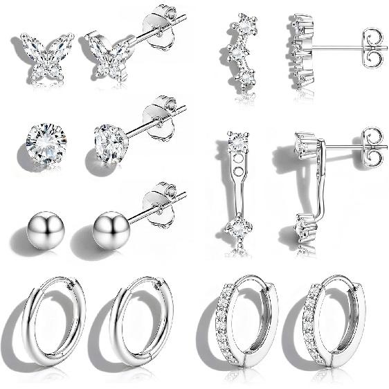Jstyle Hypoallergenic Earring Stacks for Women Stainless Steel Earrings | 20G Cartilage Earrings for Multiple Piercings, Small Studs Huggie Hoops