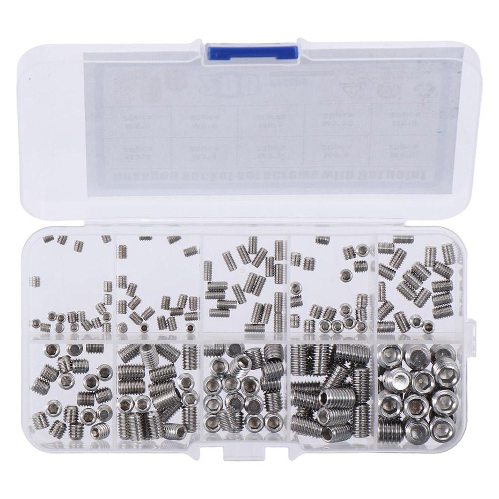 

200pcs 304 Stainless Steel Allen Head Socket M3-M8 10 Size Drive Cup-Point Set Hex Grub Screw Assortment Kit Door Handles