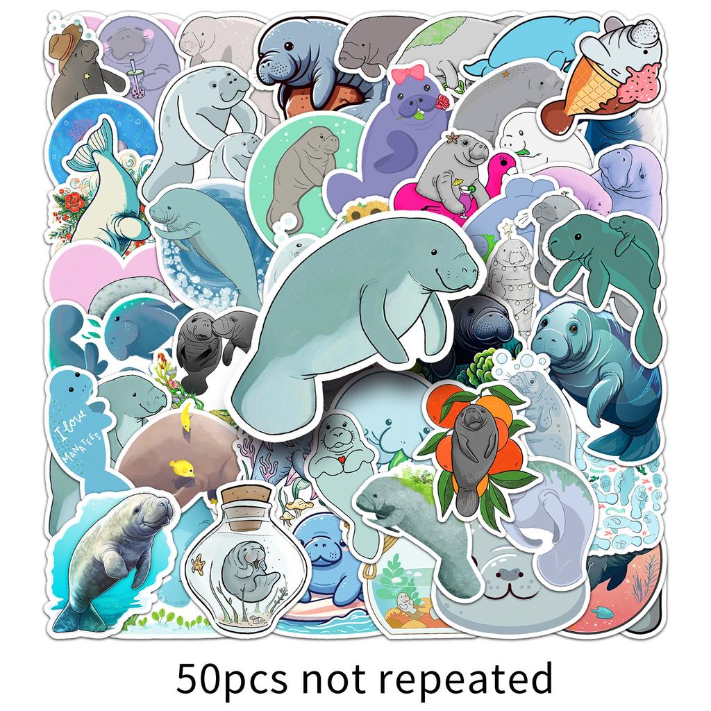50 Manatee Doodle Stickers Personalized Cartoon Cute Marine Animals Decorative Skateboard Suitcase Stickers