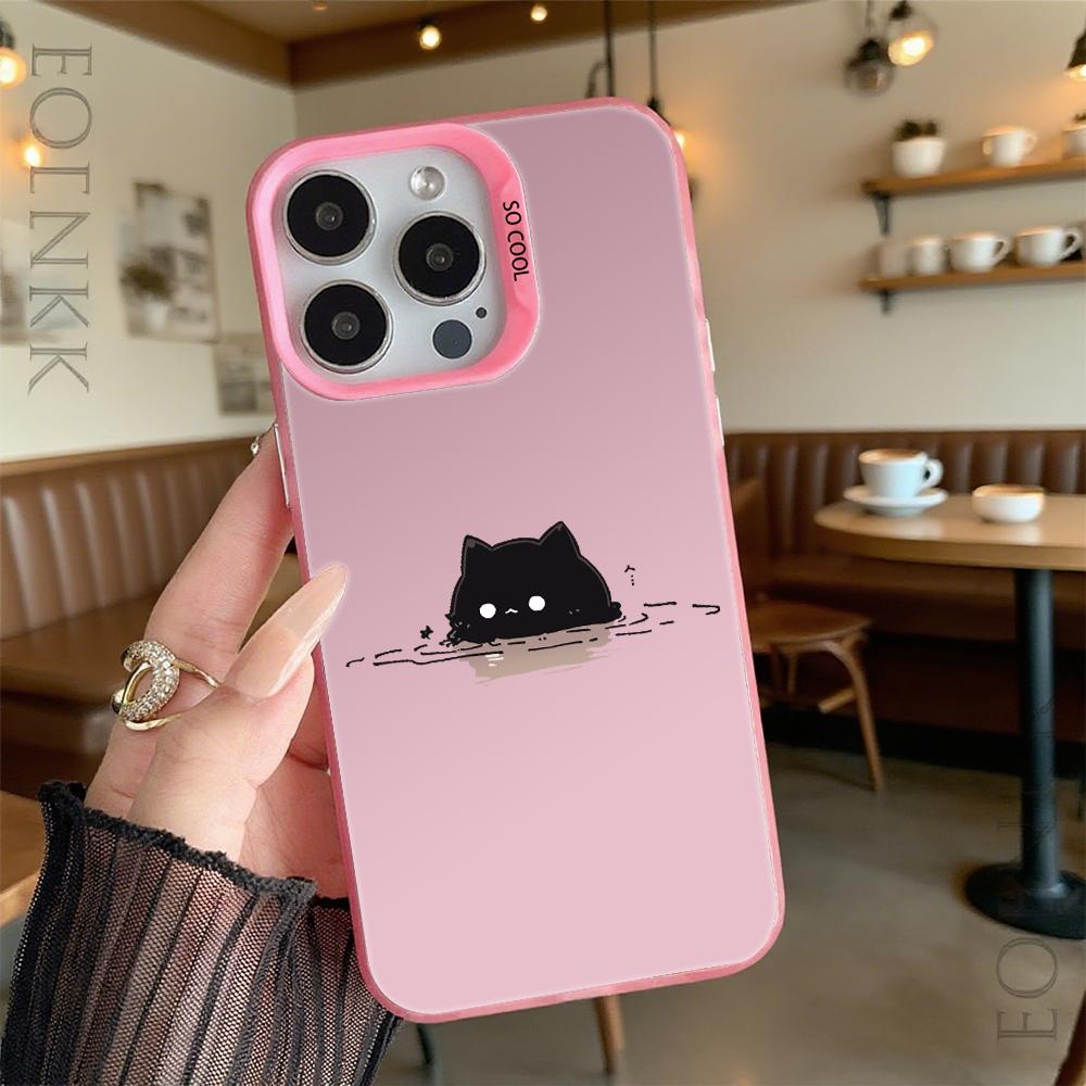 Cute Black Cat in Water Hard Phone Case for Iphone 16 15 14 13 12 11 Pro Max Mini Shockproof Anti-Scratch Protective Cover