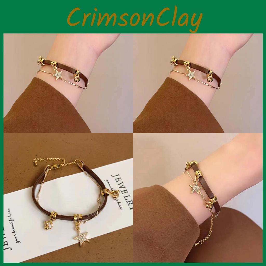 Leather Elegant Coffee Star Bracelet For Women Trendy Artistic Winter Accessory