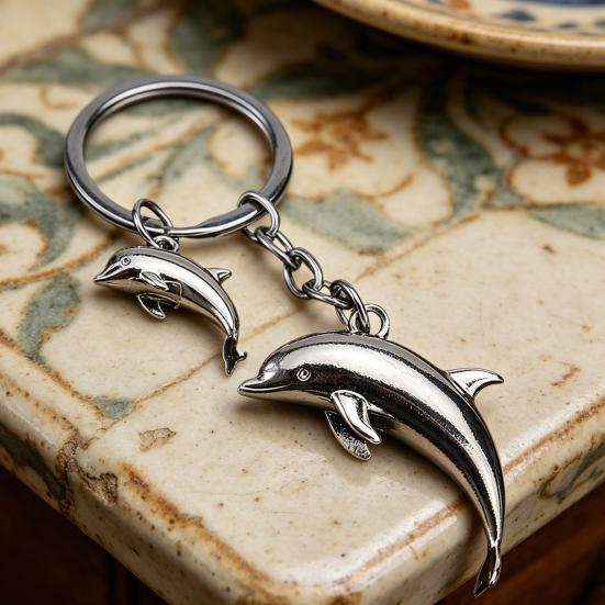 Keychain Pendant Zinc Alloy Dolphin Design Key Chain Easy To Hang Electroplated Metal Key Ring Backpack Car Accessory