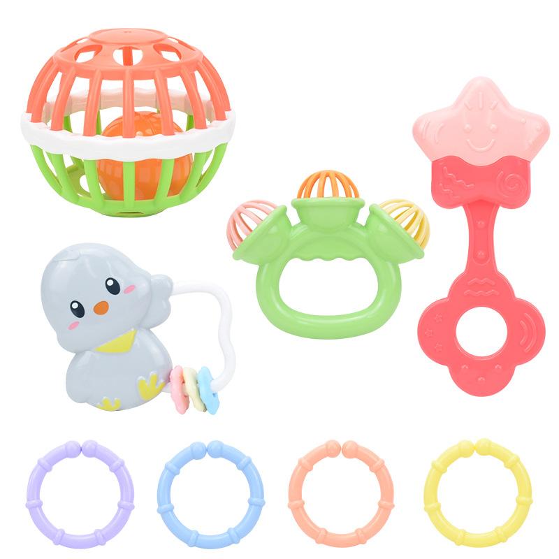 Baby Toy Cartoon Toothpaste Rattle Clutch Ball Combination 8-Piece Set Newborn Children Soft Glue Soothing Toy