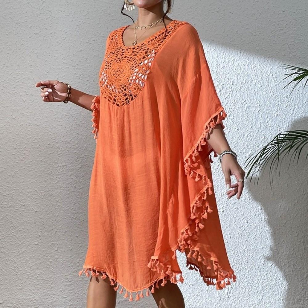 Loose Swimsuit Cover Up Dress Hollow Out Beachwear Shirt Fashion Summer Sunscreen Smock  for Women