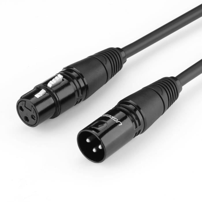UGREEN Câble Microphone Câble XLR Audio Mâle vers Femelle pour Enceinte Caméra Alimentation Fantôme Table de Mixage Amplificateur 1M