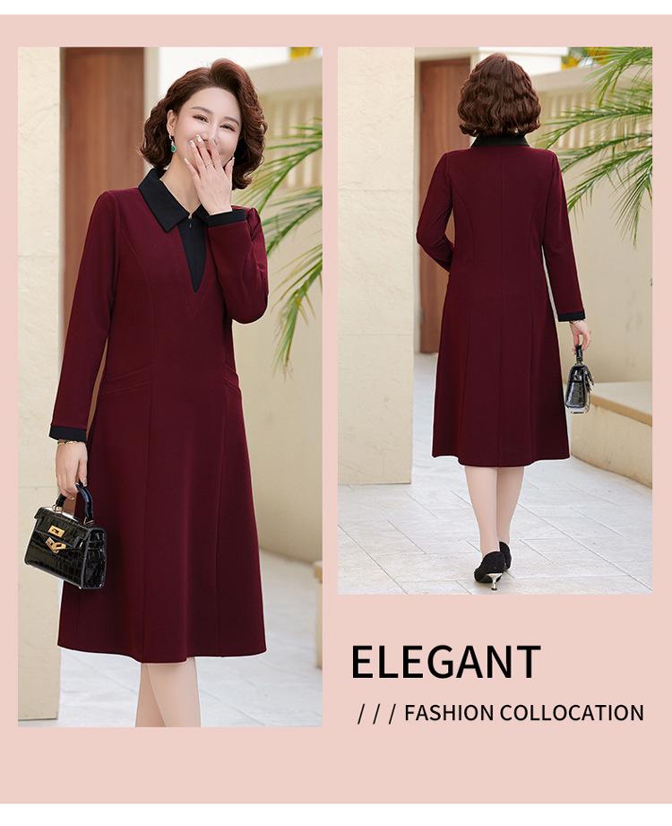2025 Elegant Spring & Autumn Long-Sleeved Dress for Middle-Aged Women: Stylish & Noble