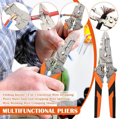 Folding Buckle 14 In 1 Universal Wire Stripping Pliers Multi-function Stripping Wire Splitting Wire Winding Wire Crimping Shears